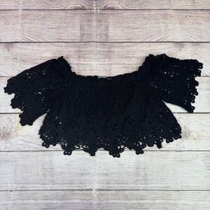 Y2K Charlotte Russe Festival Lace Crochet Off Shoulder‎ Crop Top Small Black